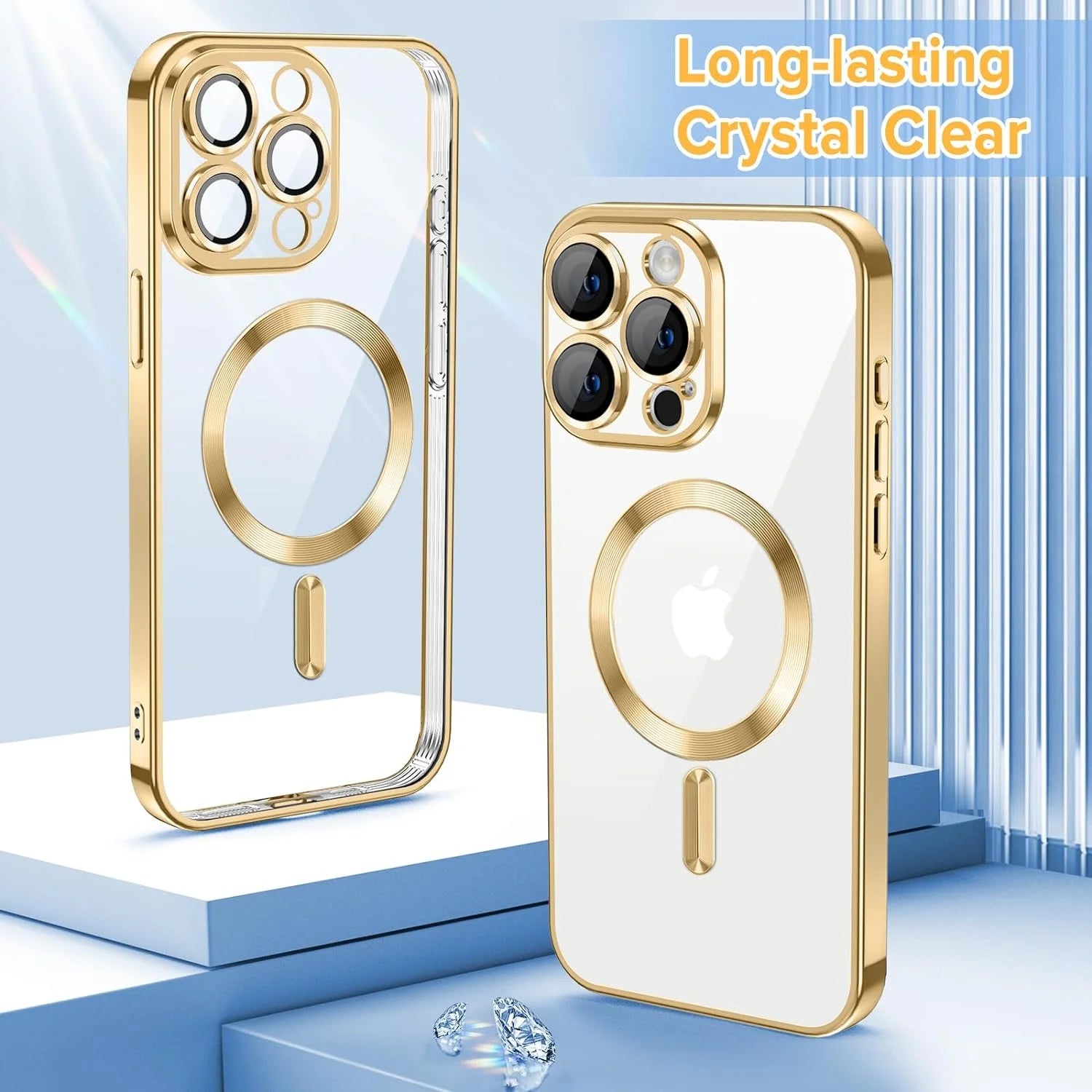Sleek Gold Transparent Magnetic Case for iPhone 14 Pro Max - Slim Fit, Shockproof & Yellow Resistant