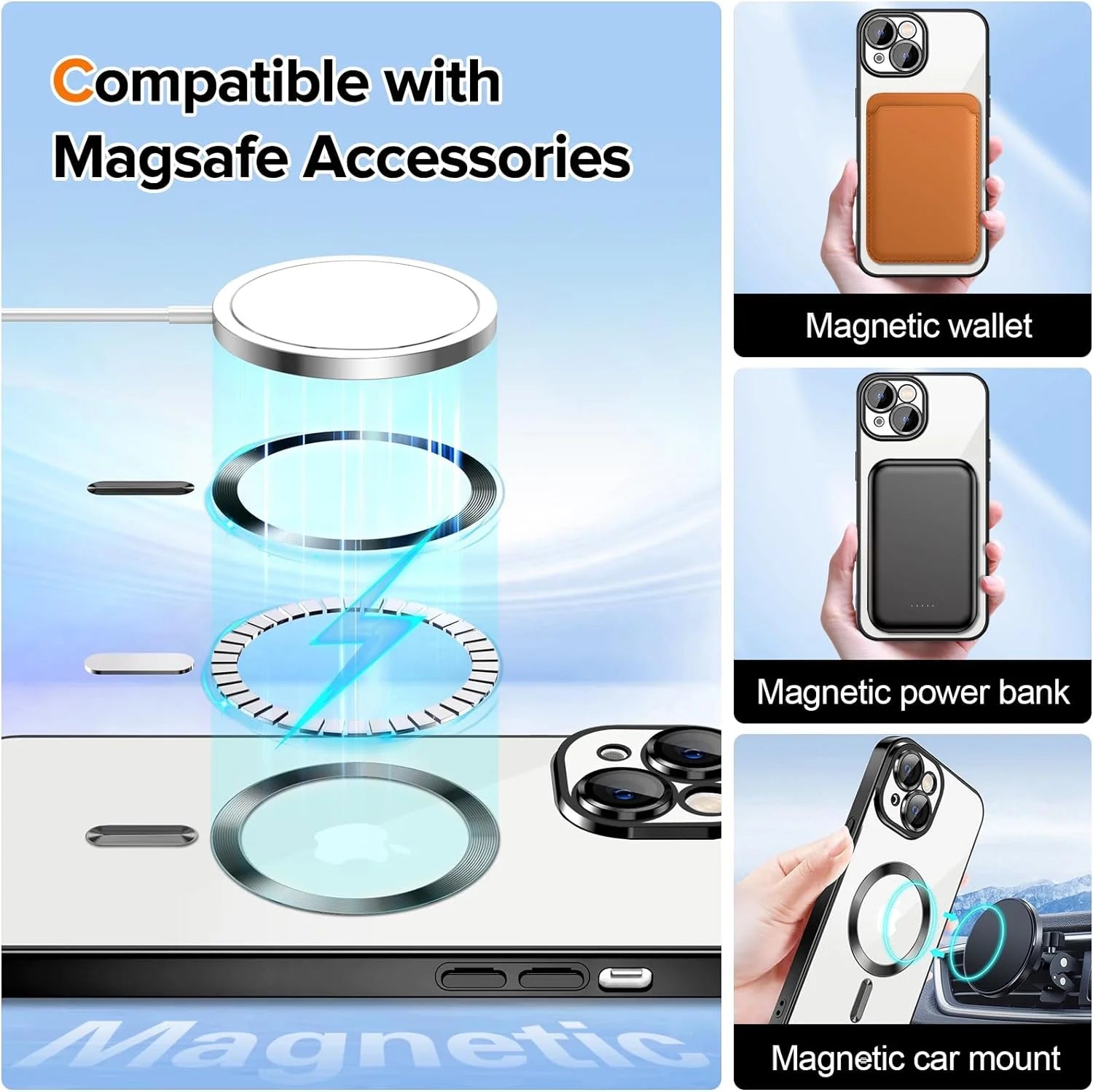 Sleek Slim Fit Transparent Magnetic Phone Case for iPhone 14 - Shockproof & Yellow Resistant with Crystal Clear Design