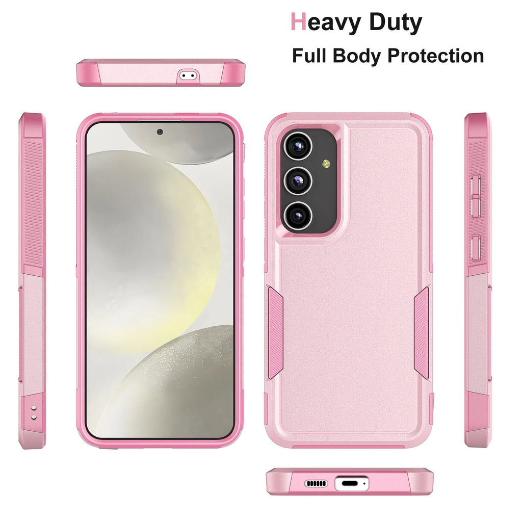 Galaxy S24/S24 Plus/S24 Ultra Heavy Duty Shockproof Dual Layer Rugged Full-Body Case - 2 in 1 Silicone Rubber Cover in Pink 2024