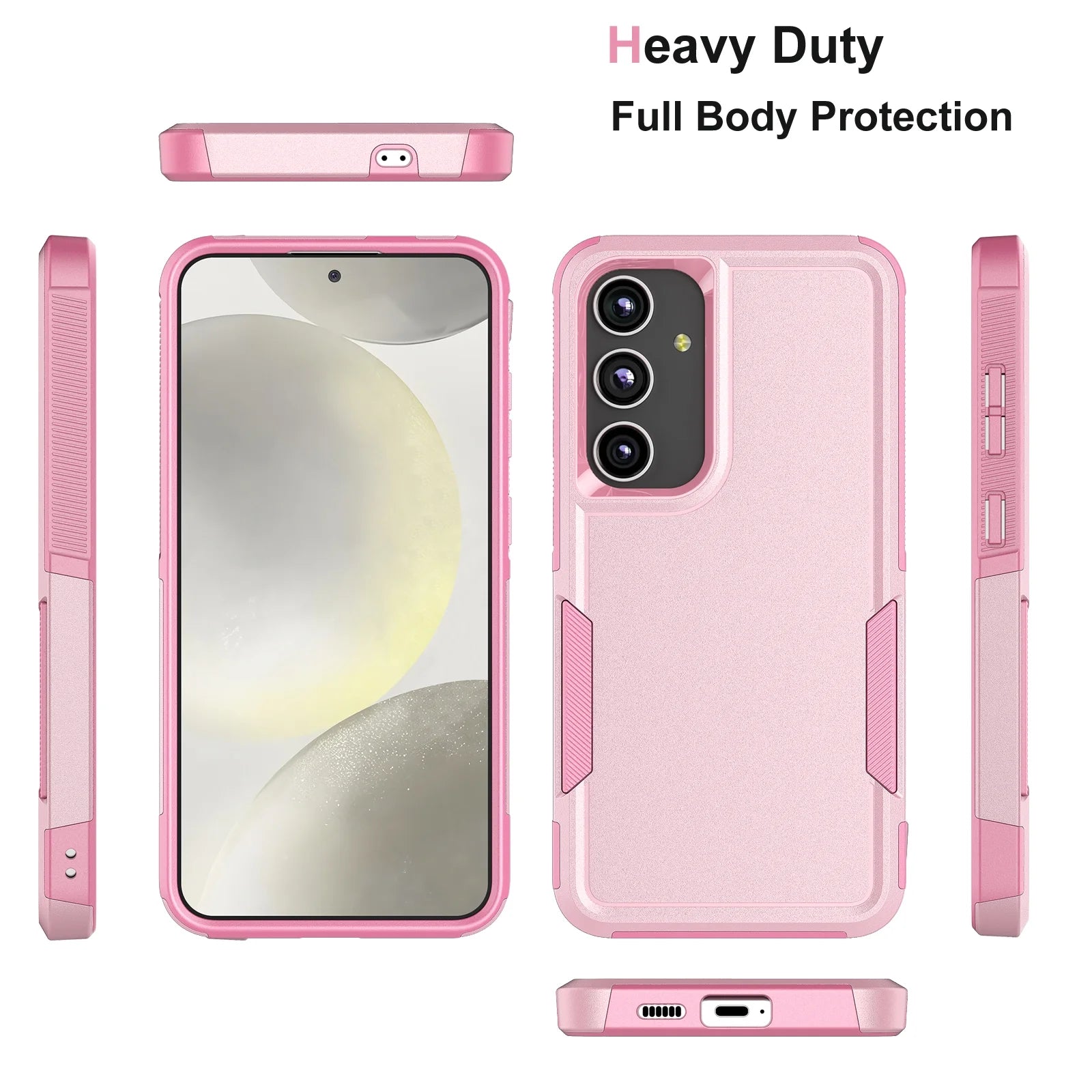 Galaxy S24/S24 Plus/S24 Ultra Heavy Duty Shockproof Dual Layer Rugged Full-Body Case - 2 in 1 Silicone Rubber Cover in Pink 2024