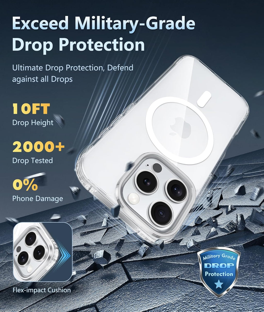 for Iphone 16 Pro-Max Case: Magnetic Military Grade Drop Protection anti Yellowing Cell Phone Cover - Rugged Shockproof Protective Bumper Transparent Cases(Clear)