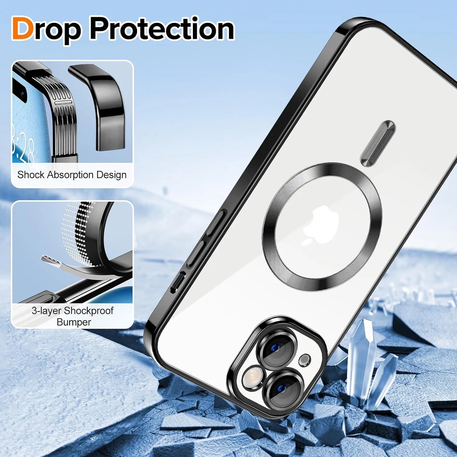 Sleek Slim Fit Transparent Magnetic Phone Case for iPhone 14 - Shockproof & Yellow Resistant with Crystal Clear Design