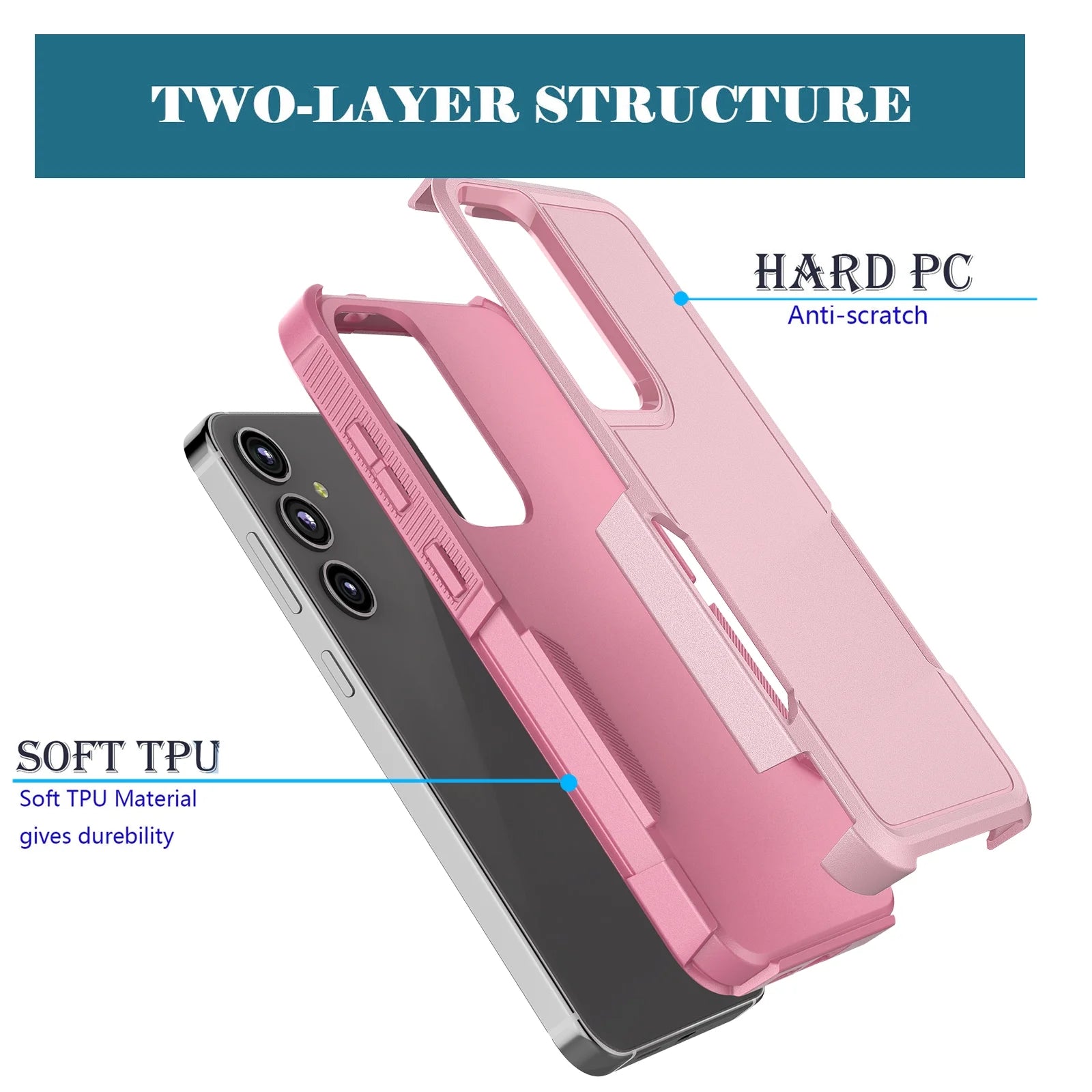 Galaxy S24/S24 Plus/S24 Ultra Heavy Duty Shockproof Dual Layer Rugged Full-Body Case - 2 in 1 Silicone Rubber Cover in Pink 2024