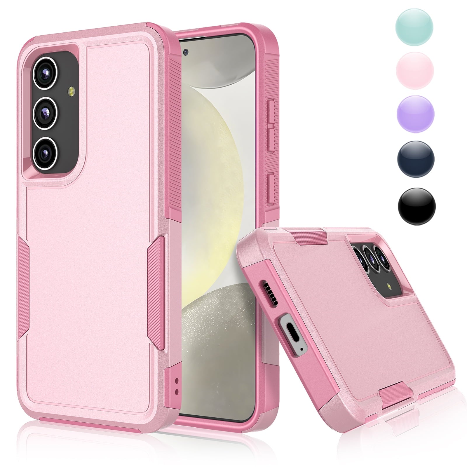 Galaxy S24/S24 Plus/S24 Ultra Heavy Duty Shockproof Dual Layer Rugged Full-Body Case - 2 in 1 Silicone Rubber Cover in Pink 2024