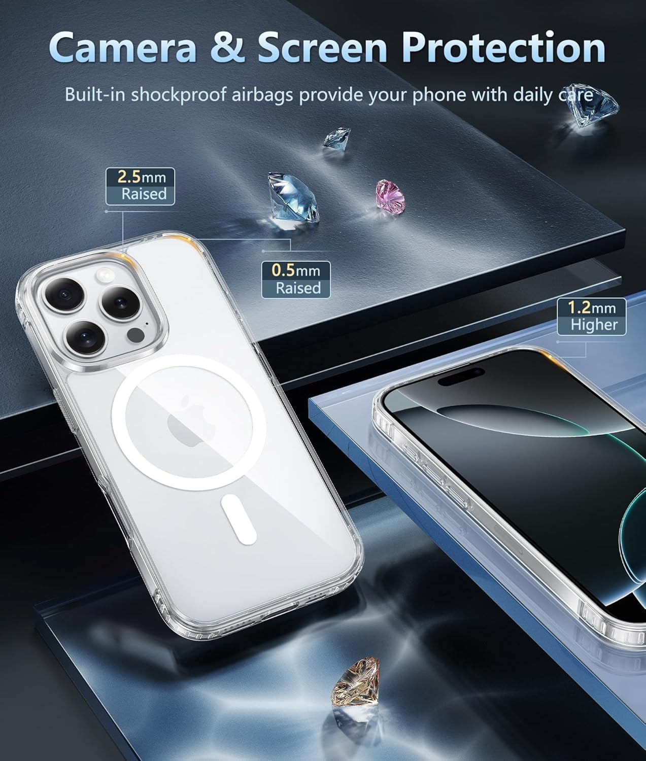 for Iphone 16 Pro-Max Case: Magnetic Military Grade Drop Protection anti Yellowing Cell Phone Cover - Rugged Shockproof Protective Bumper Transparent Cases(Clear)