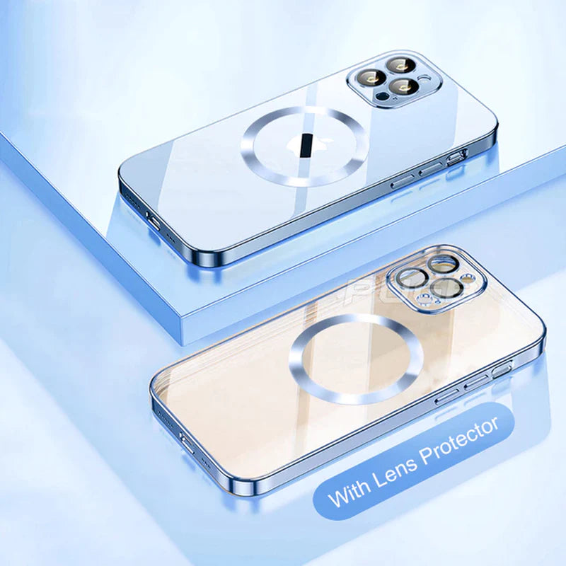 For Magsafe Magnetic Wireless Charging Case for Iphone 14 plus 13 12 11 Pro Max Luxury Transparent Silicone Lens Protector Cover
