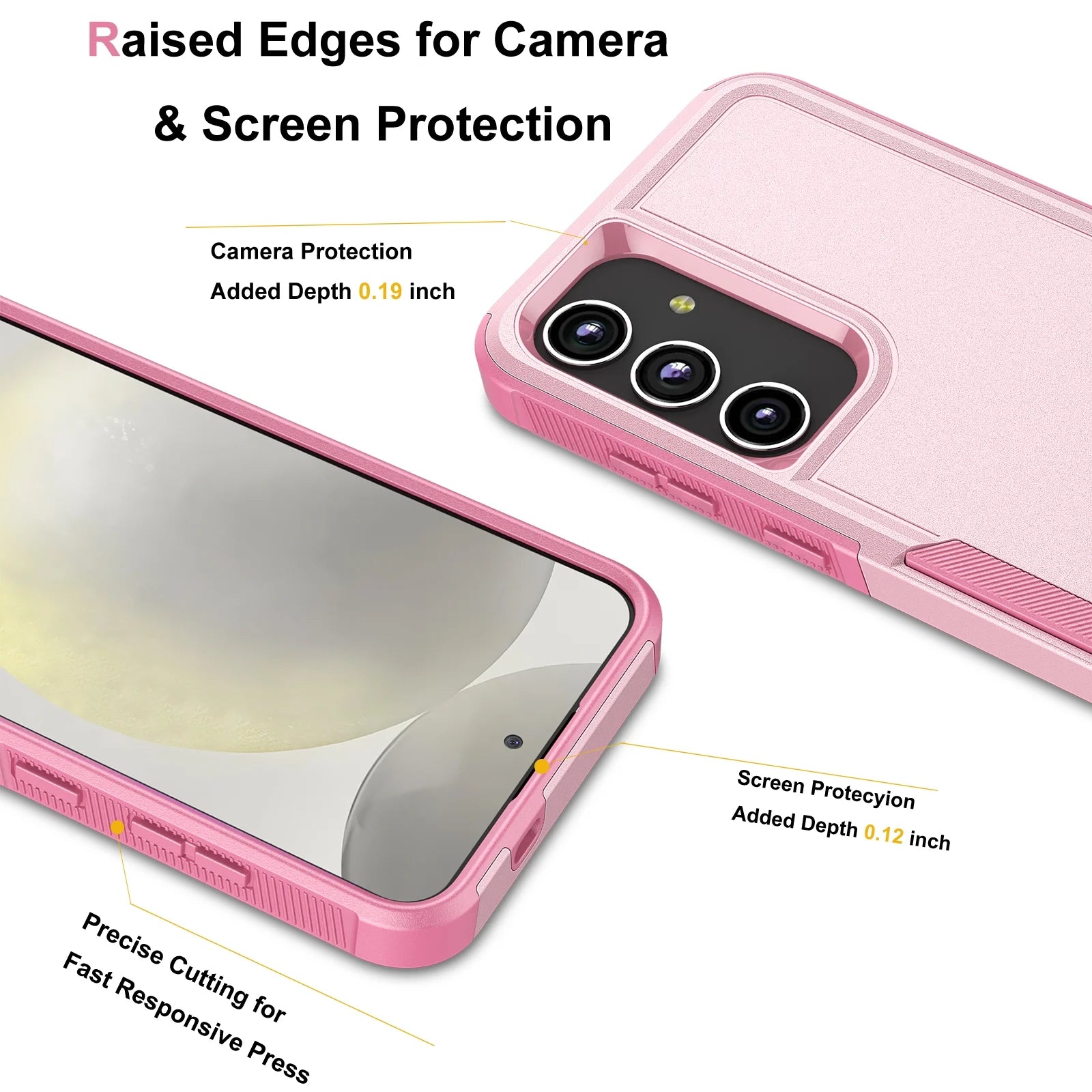 Galaxy S24/S24 Plus/S24 Ultra Heavy Duty Shockproof Dual Layer Rugged Full-Body Case - 2 in 1 Silicone Rubber Cover in Pink 2024