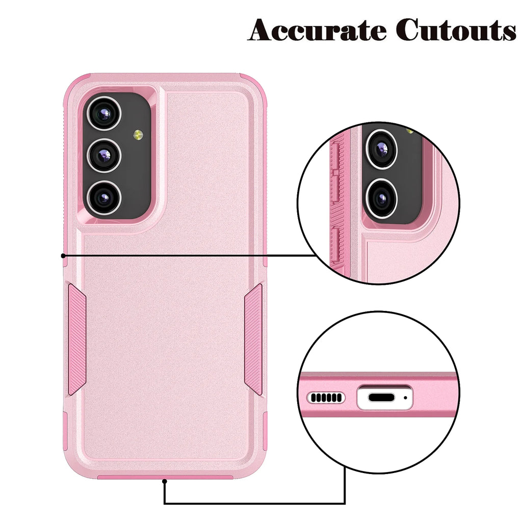 Galaxy S24/S24 Plus/S24 Ultra Heavy Duty Shockproof Dual Layer Rugged Full-Body Case - 2 in 1 Silicone Rubber Cover in Pink 2024